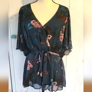 City Chic Peplum Tie Waist Floral Blouse